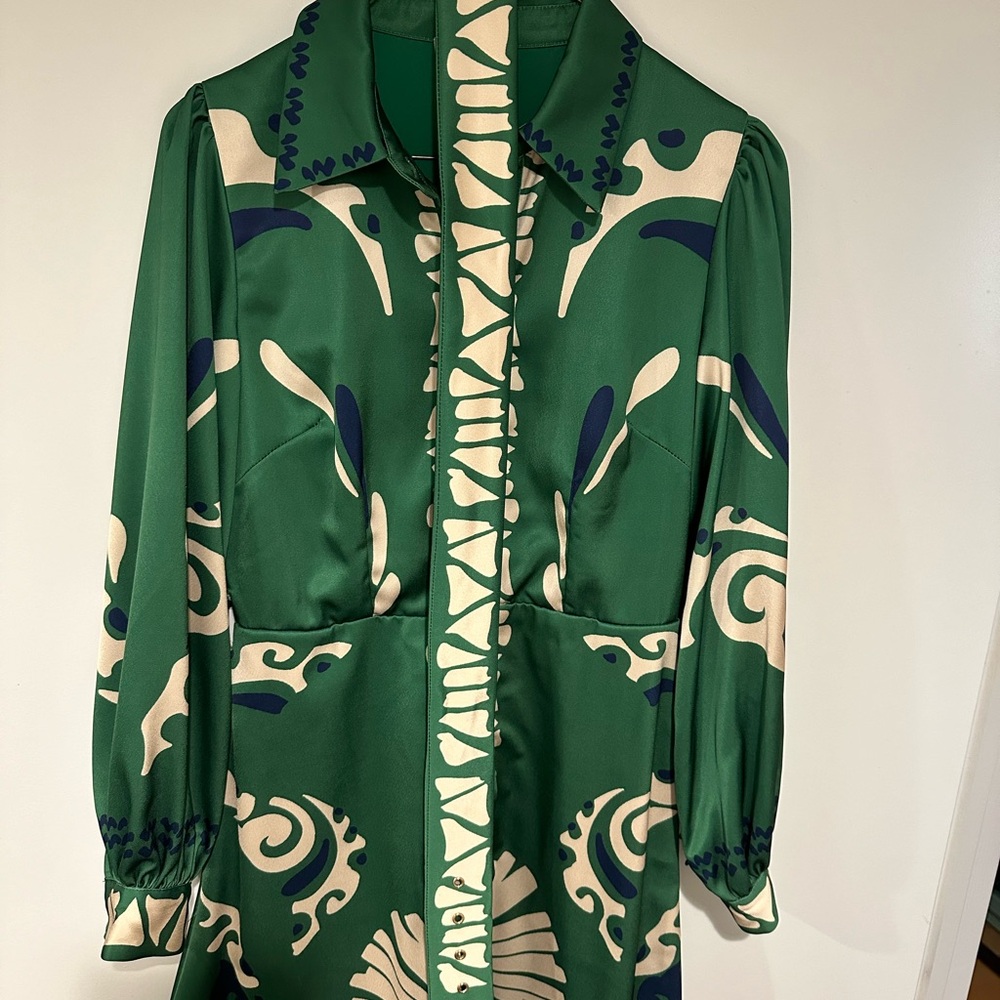 Ciebon Green Ruffled Long Sleeve Shirt Dress - Picture 2 of 5